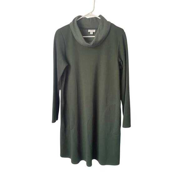 Pure Jill S Cowl Neck Sweater Dress Green Pullover Pockets Lagenlook Minimalist - Picture 1 of 6